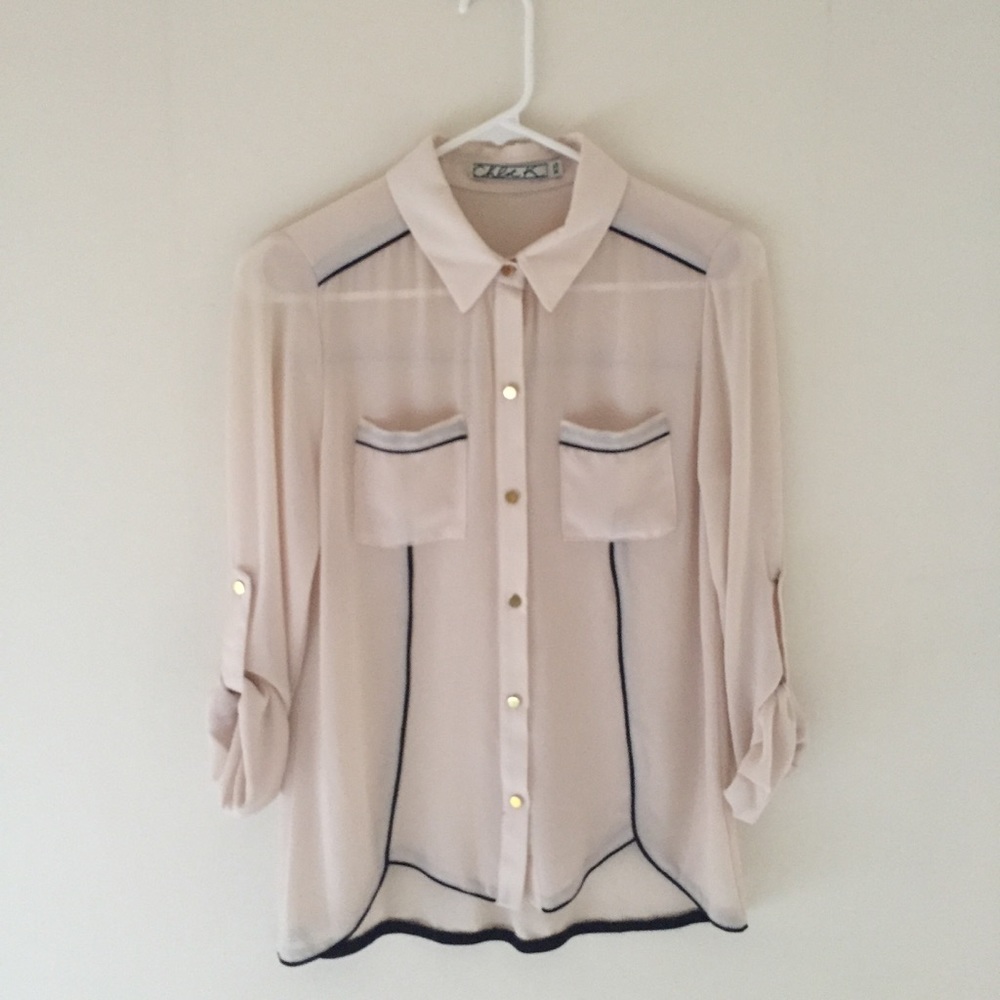 Nordstrom Sheer Button-Down With Black Piping - image 1